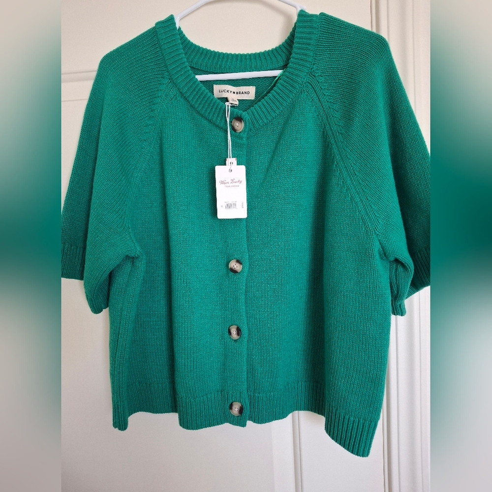 Lucky Brand GreenTeal Short-Sleeve Button Cardigan XL NWT